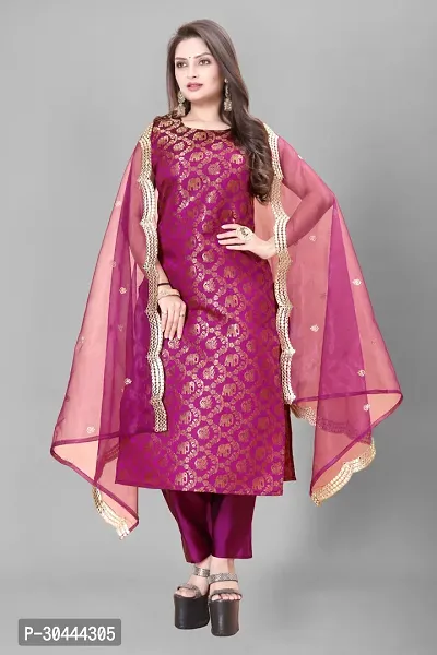 Stylish Purple Jacquard Kurta, Bottom And Dupatta Set For Women-thumb0