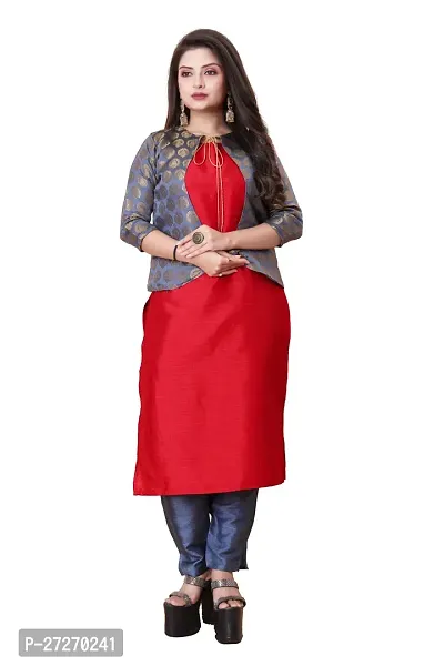 Stylish Soft Silk Kurta With Pant And Koti Set For Women