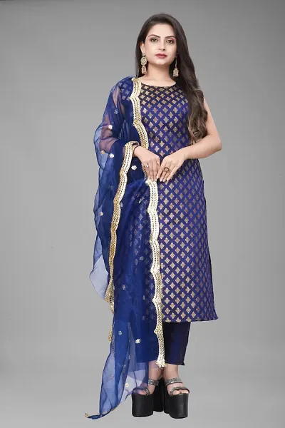 A-Line Woven Design Jacquard Kurta Set