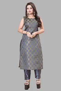 Stylish Grey Jacquard Kurta, Bottom And Dupatta Set For Women-thumb1