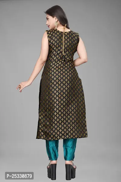 A-Line Black Woven Design Jacquard kurta Set-thumb2