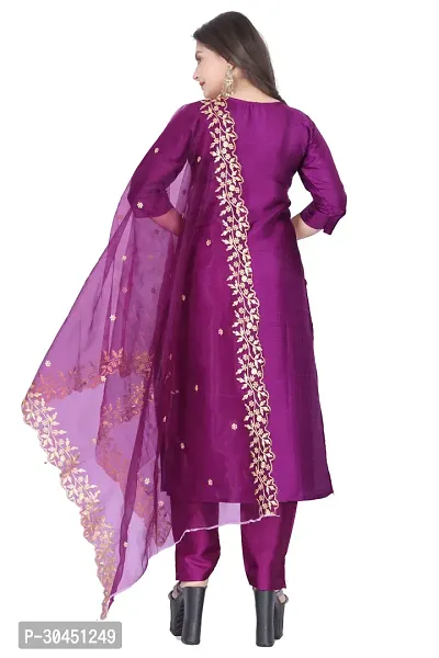 Stylish Purple Silk Kurta, Bottom And Dupatta Set For Women-thumb3