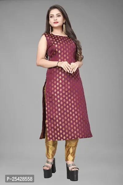 A-Line Maroon Woven Design Jacquard Kurti-thumb0