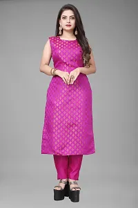 A-Line Pink Woven Design Jacquard kurta Set-thumb1