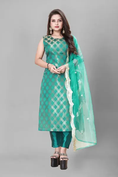 Elegant Banarasi Silk Jacquard Weave Dress Material with Dupatta For Women