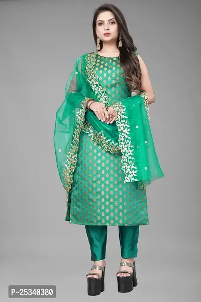 A-Line Teal Woven Design Jacquard kurta Set-thumb0