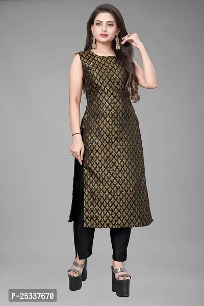 A-Line Black Woven Design Jacquard kurta Set-thumb2