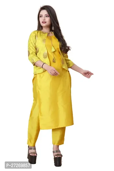 Stylish Soft Silk Kurta With Pant And Koti Set For Women