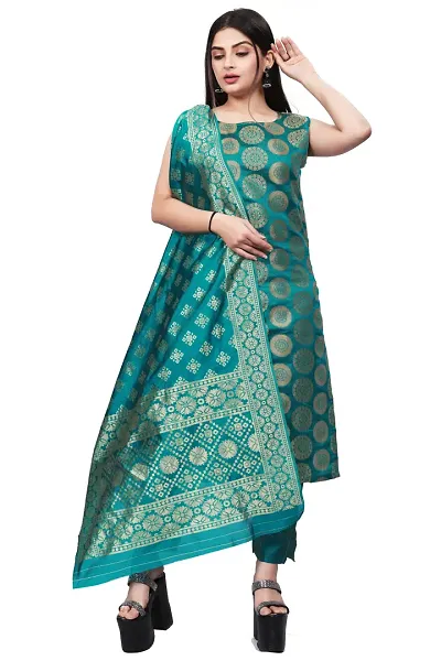 Stylish Fancy Jacquard Unstitched Dress Material Top With Bottom And Dupatta Set For Women