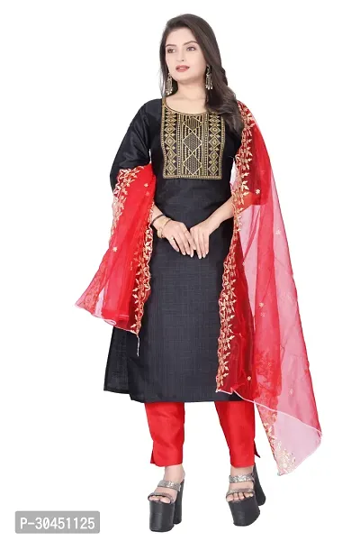 Stylish Black Silk Kurta, Bottom And Dupatta Set For Women