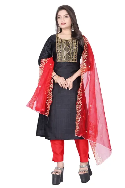 Stylish Jacquard Woven Kurta Bottom Dupatta Set