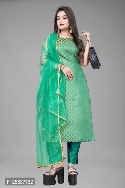 A-Line Teal Woven Design Jacquard kurta Set