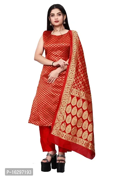 Stylish Fancy Jacquard Unstitched Dress Material Top With Bottom And Dupatta Set For Women-thumb0