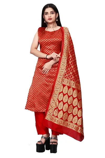 Elegant Banarasi Silk Jacquard Weave Dress Material with Dupatta For Women