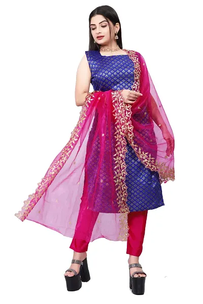 Stylish Fancy Jacquard Unstitched Dress Material Top With Bottom And Dupatta Set For Women