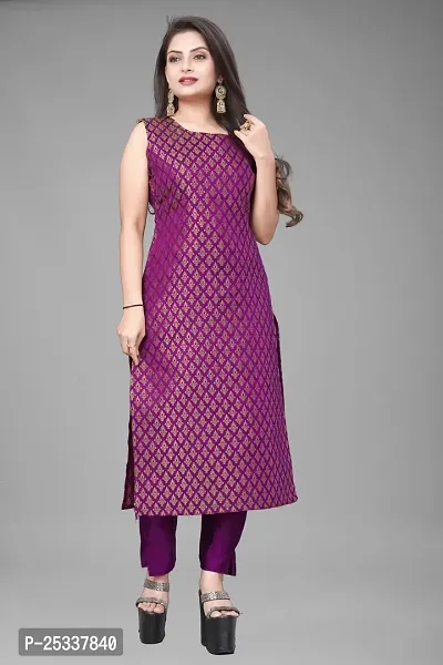 A-Line Purple Woven Design Jacquard kurta Set-thumb2