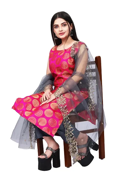 Stylish A-Line Pink Jacquard Jacquard Kurta