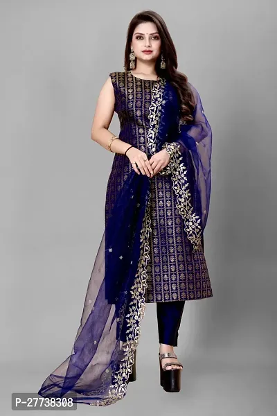 Elegant Banarasi Silk Jacquard Weave Dress Material with Dupatta For Women-thumb0