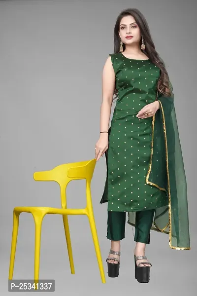 A-Line Green Woven Design Jacquard kurta Set