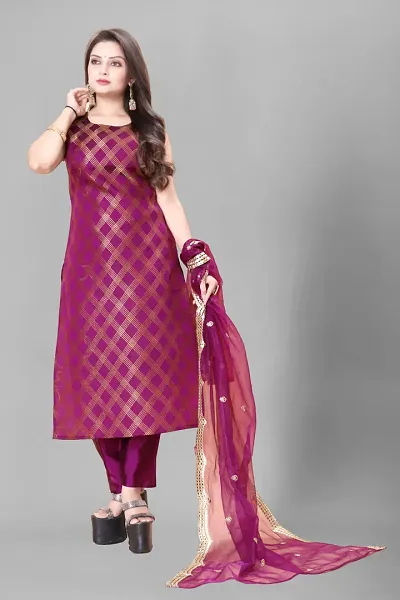 Stylish Jacquard A-Line Kurta With Bottom With Dupatta Set