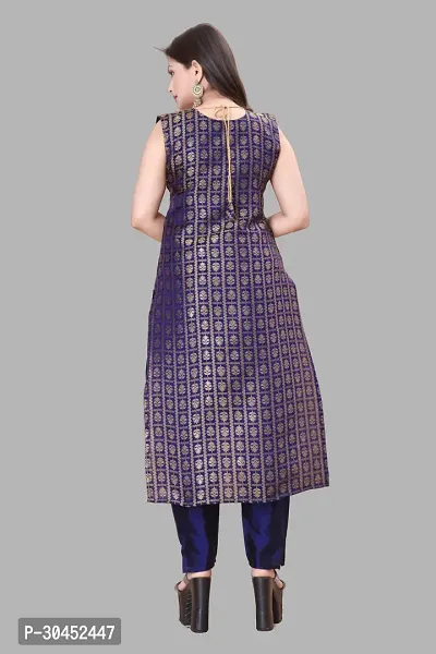 Elegant Navy Blue Woven Design Jacquard A-Line Kurta Pant With Dupatta For Women-thumb3