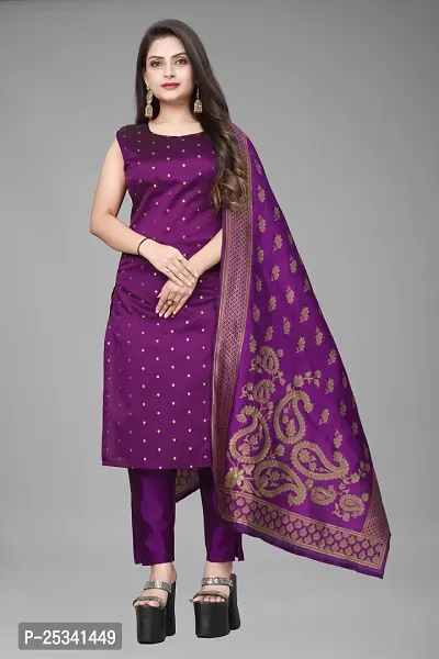 A-Line Purple Woven Design Jacquard kurta Set-thumb0