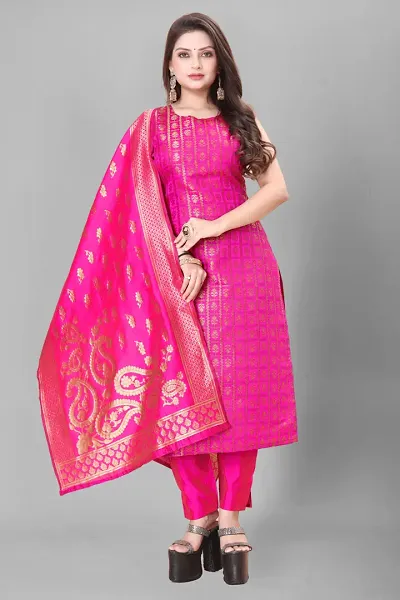 Elegant Banarasi Silk Jacquard Weave Dress Material with Dupatta For Women