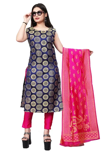 Elegant Jacquard Art Silk Kurta with Pant And Dupatta Set For Women