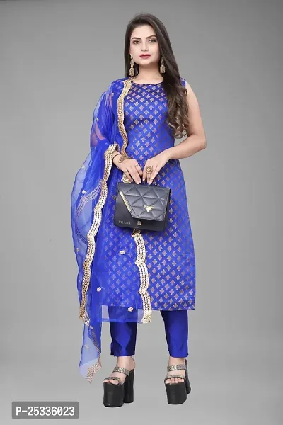 A-Line blue Woven Design Jacquard kurta Set-thumb0