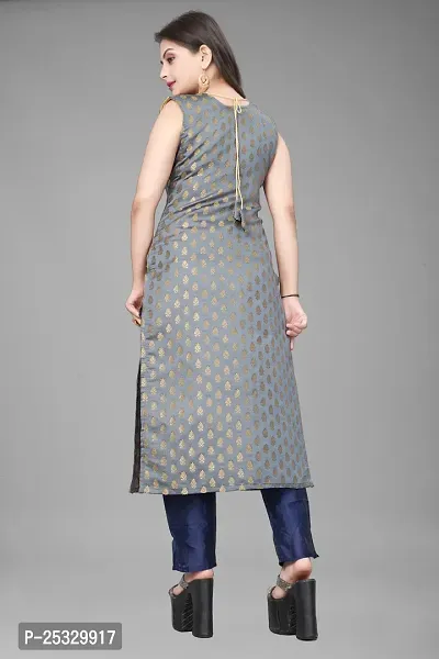 A-Line Black Woven Design Jacquard kurta Set-thumb2