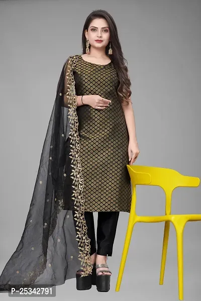 A-Line Black Woven Design Jacquard kurta Set-thumb0