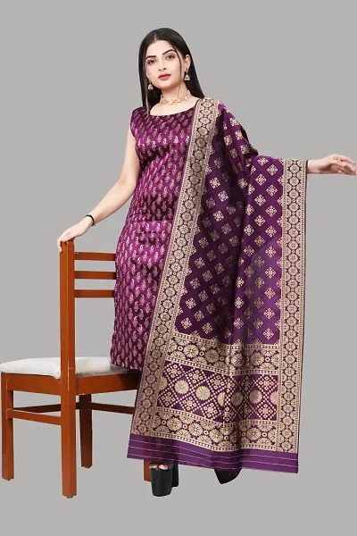 Stylish Jacquard Kurta And Pant With Dupatta Set For Women