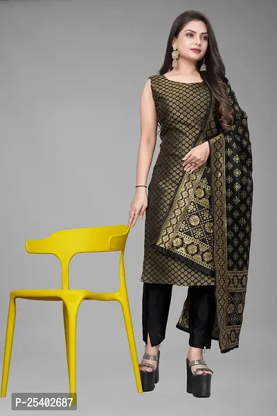 Elegant White Jacquard Jacquard Weave Dress Material With Dupatta For Women