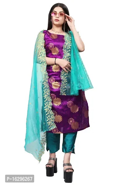 Stylish Fancy Jacquard Unstitched Dress Material Top With Bottom And Dupatta Set For Women
