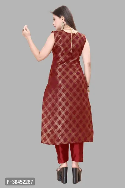 Elegant Maroon Woven Design Jacquard A-Line Kurta Pant With Dupatta For Women-thumb3