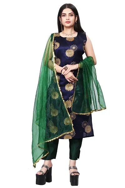 Stylish Jacquard A-Line Woven Design Kurta Bottom and Dupatta Set