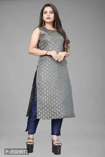 A-Line Black Woven Design Jacquard kurta Set