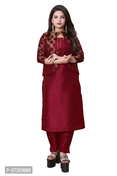 Stylish Soft Silk Kurta With Pant And Koti Set For Women-thumb0