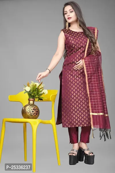 A-Line Maroon Woven Design Jacquard kurta Set-thumb0