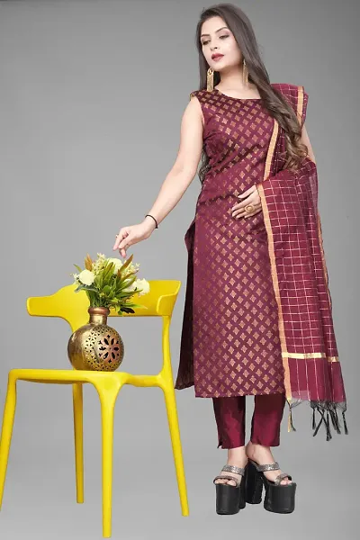 Stylish A-Line Woven Design Jacquard Kurta Set