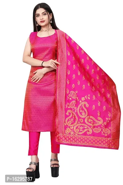 Stylish Fancy Jacquard Unstitched Dress Material Top With Bottom And Dupatta Set For Women-thumb0