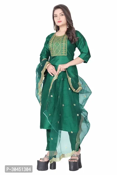 Stylish Green Silk Kurta, Bottom And Dupatta Set For Women-thumb2