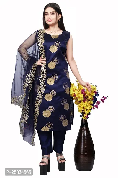 A-Line Navy Blue Woven Design Jacquard kurta Set