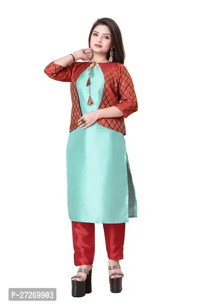 Stylish Soft Silk Kurta With Pant And Koti Set For Women-thumb0