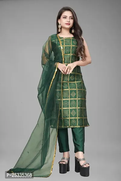 A-Line Green Woven Design Jacquard kurta Set