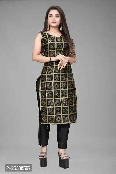 A-Line Black Woven Design Jacquard kurta Set-thumb0