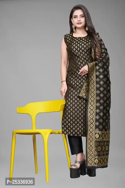 A-Line Black Woven Design Jacquard kurta Set-thumb0