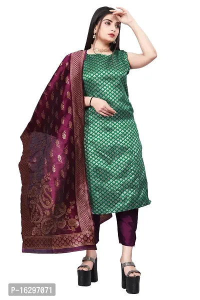 Stylish Fancy Jacquard Unstitched Dress Material Top With Bottom And Dupatta Set For Women