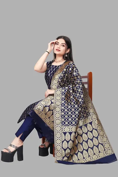 Stylish Fancy Banarasi Silk Kurta With Bottom Wear And Dupatta Set