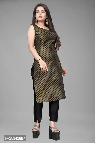 A-Line Black Woven Design Jacquard kurta Set-thumb2